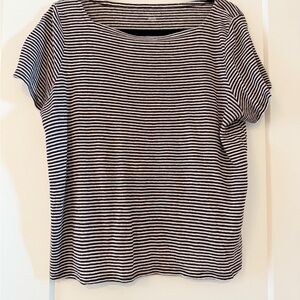 Eileen Fisher Burgundy and White Striped Short-Sleeve Tee